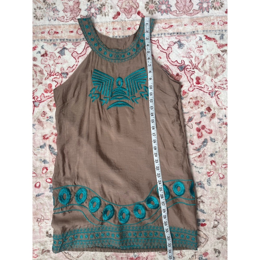Urban Mangoz Women's M Sleeveless Dress Tan Turquoise Embroidered Casual Tunic - Picture 7 of 8